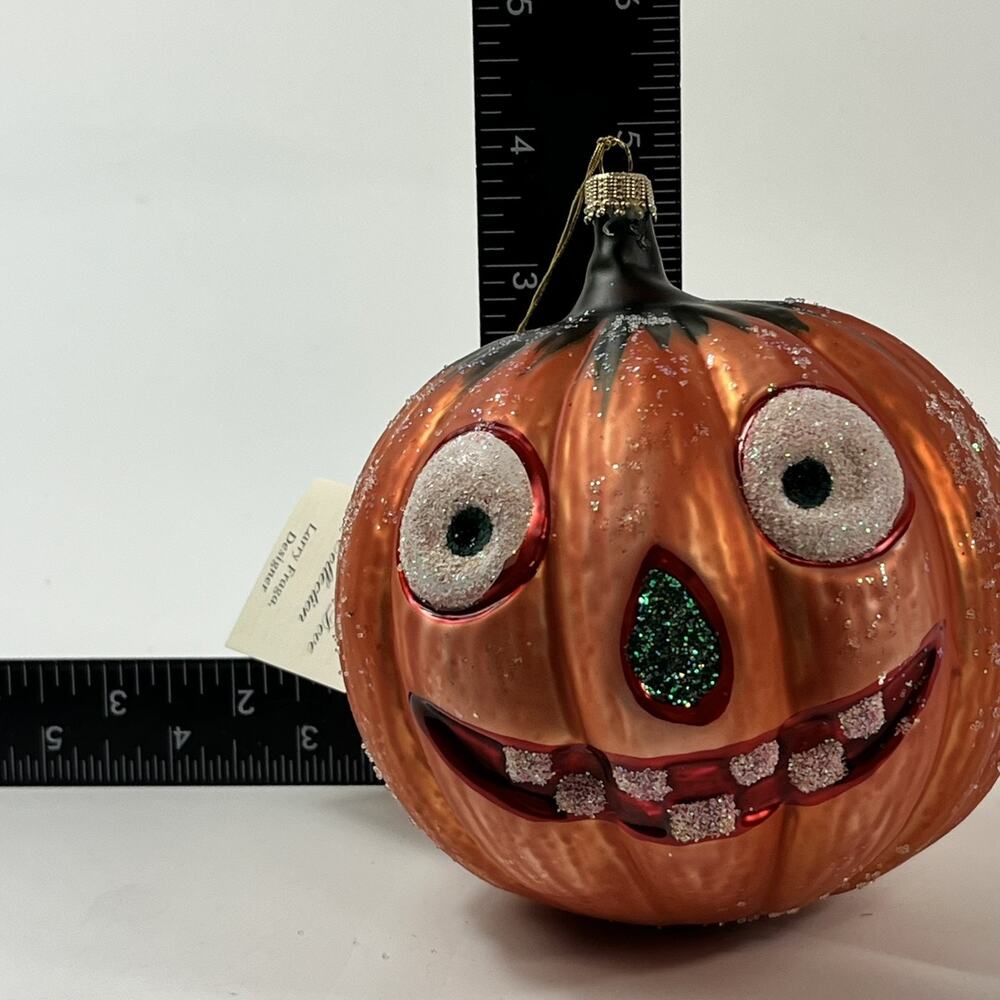 Vintage Dresden Dove Pumpkin Ornament Larry Fraga Blown Glass Glitter Halloween - Picture 11 of 12